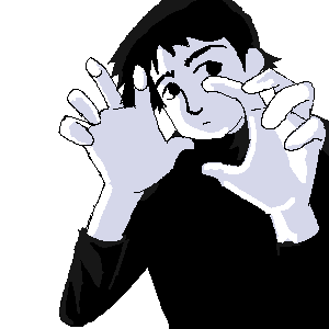 black shirt hands out